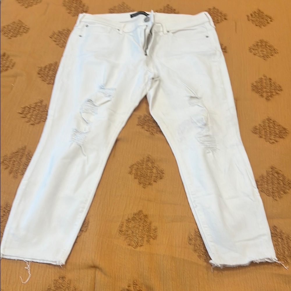 White Cropped Distressed Jeans